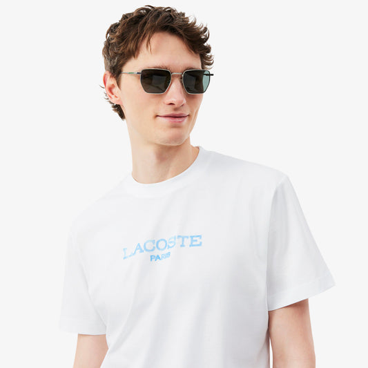 T-shirt Branca com Estampa Azul