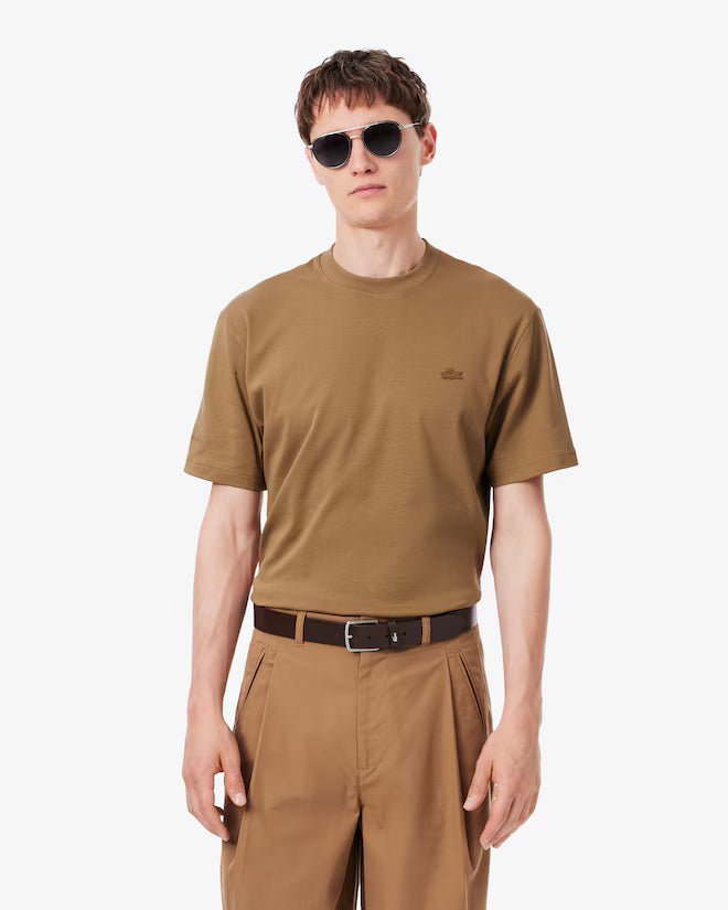T-Shirt de Algodão Bordada Lacoste Castanho Lacoste