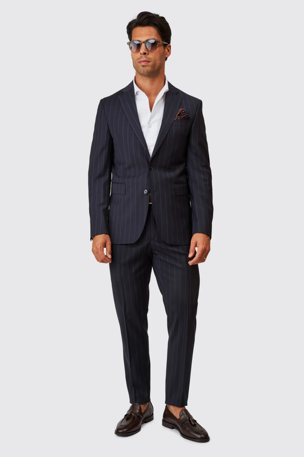 Fato Azul com Risca de Giz Slim Fit