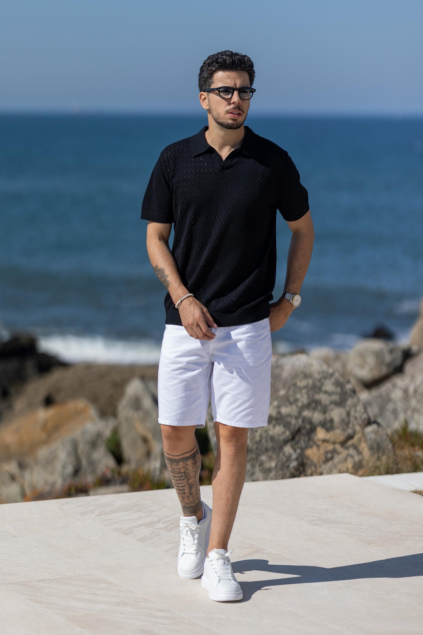 Polo Preto com Gola Aberta Selected SS25