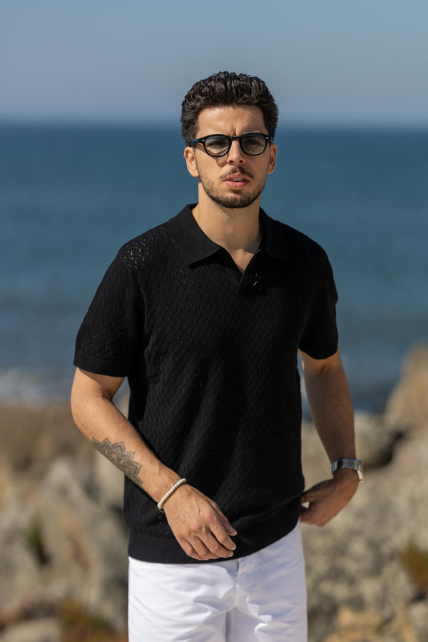 Polo Preto com Gola Aberta Selected SS26