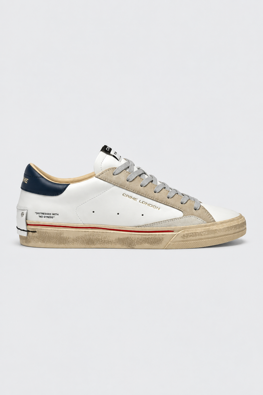 Sapatilhas Crime London Brancas e Azul-Marinho - Distressed Crime London
