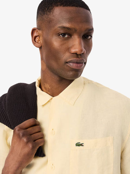 Camisa Manga Curta Relaxed Linho Bege Lacoste
