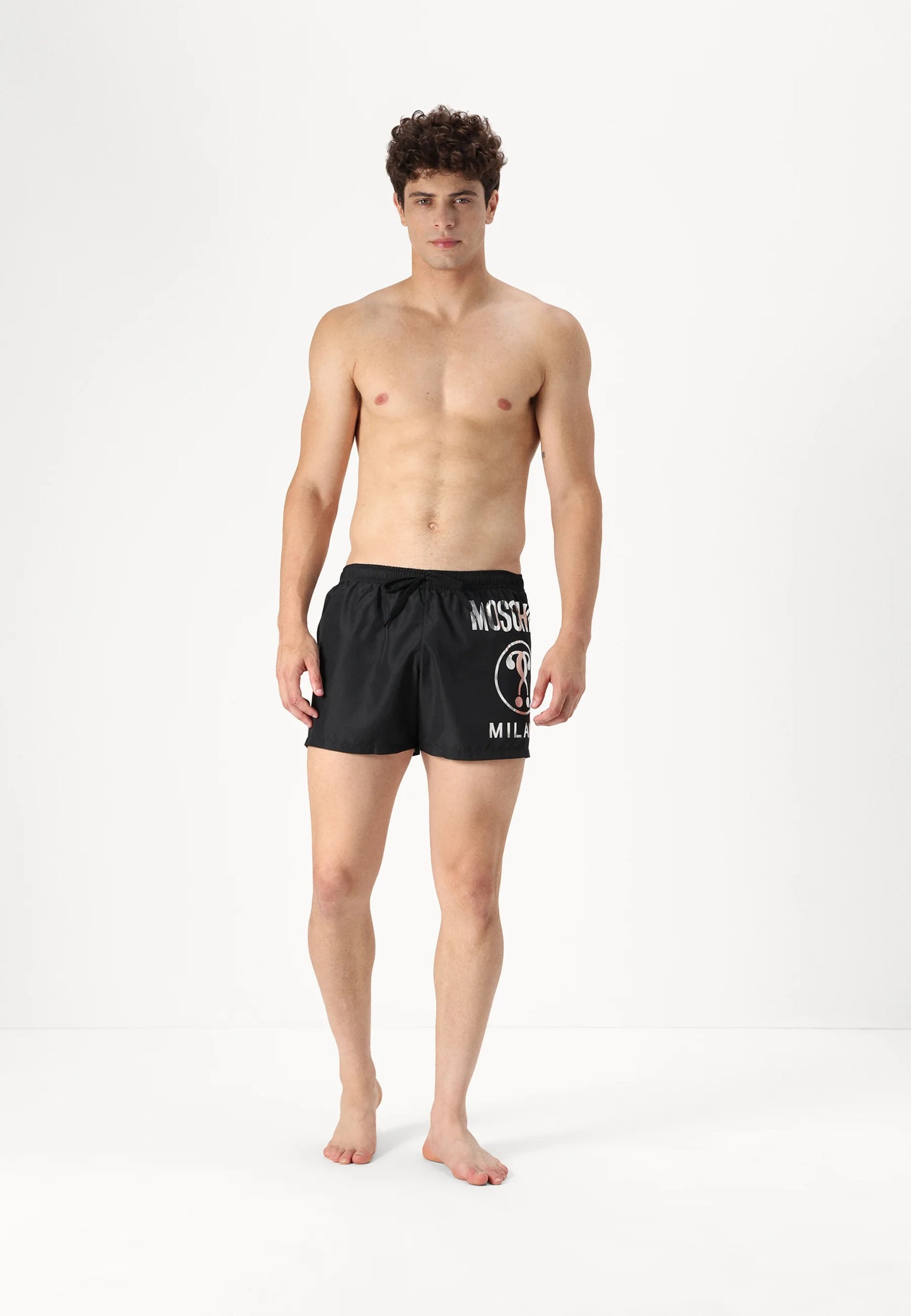 CALÇÕES DE BANHO MOSCHINO PRETOS COM LOGO PRATA