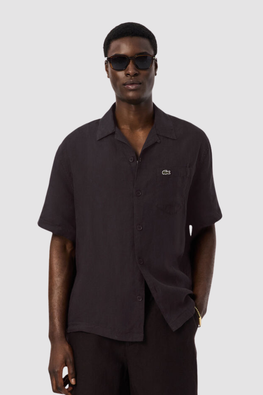 Camisa Manga Curta Relaxed Linho Castanho Lacoste
