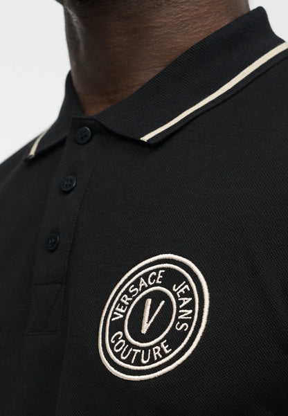 Polo Preto com Emblema frontal Versace Jeans Couture