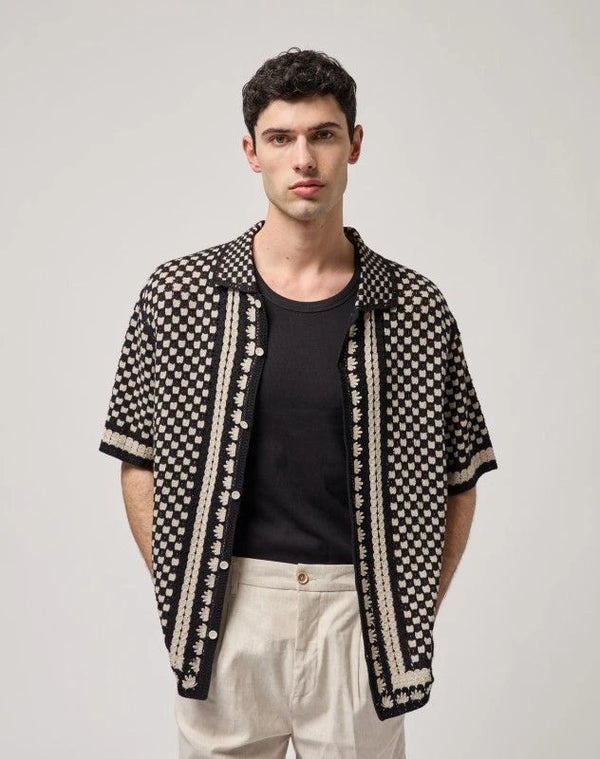 Camisa com Padrão Preta e Bege