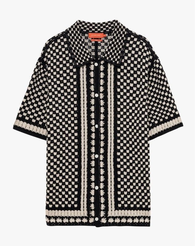 Camisa com Padrão Preta e Bege
