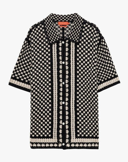 Camisa com Padrão Preta e Bege Gianni Lupo