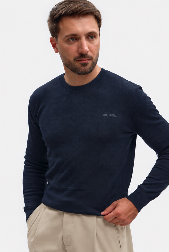 Camisola de Malha Bikkembergs Lã Gola Redonda Azul Bikkembergs