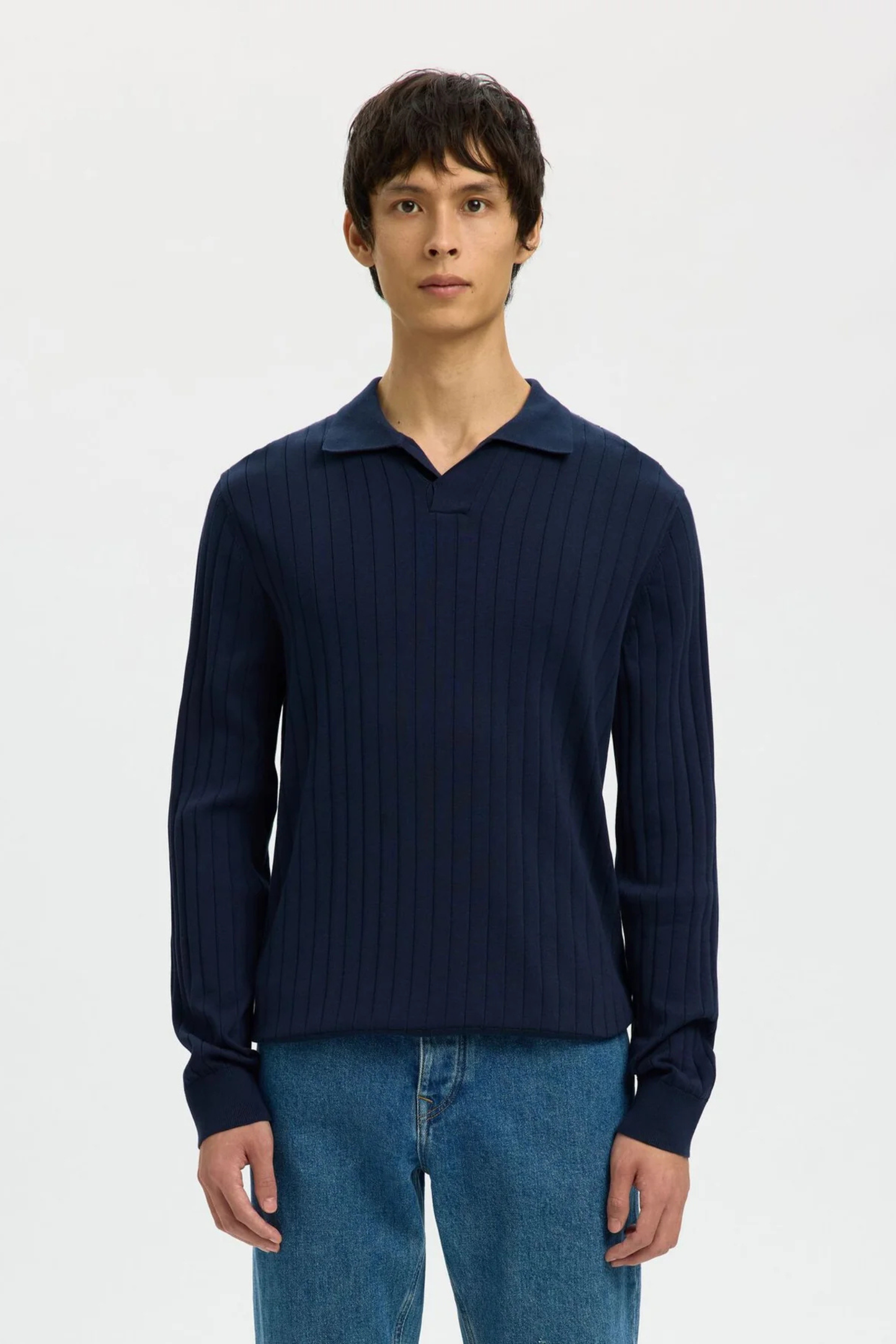 Polo de Manga Comprida Azul Selected SS26