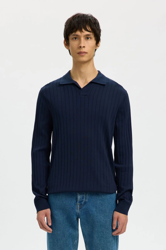 Polo de Manga Comprida Azul Selected SS26