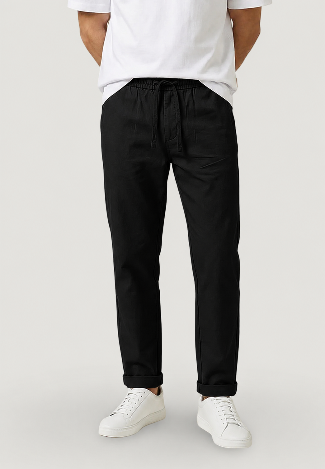 Calça Relaxed Fit Preta com Cordão