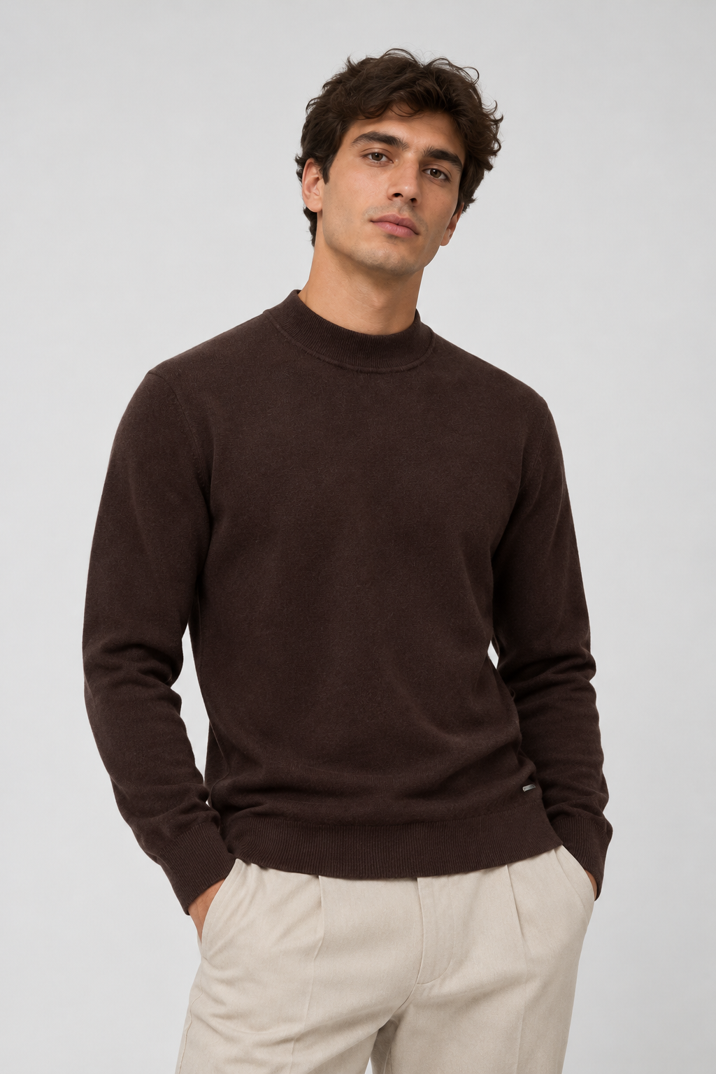 Camisola Slim de Meia Gola Gianni Lupo Castanha Gianni Lupo