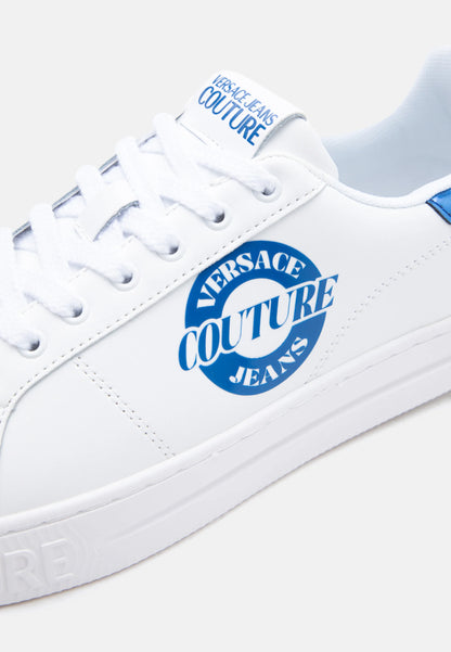 Sapatilhas Brancas e Azuis Court Logo Versace Jeans Couture