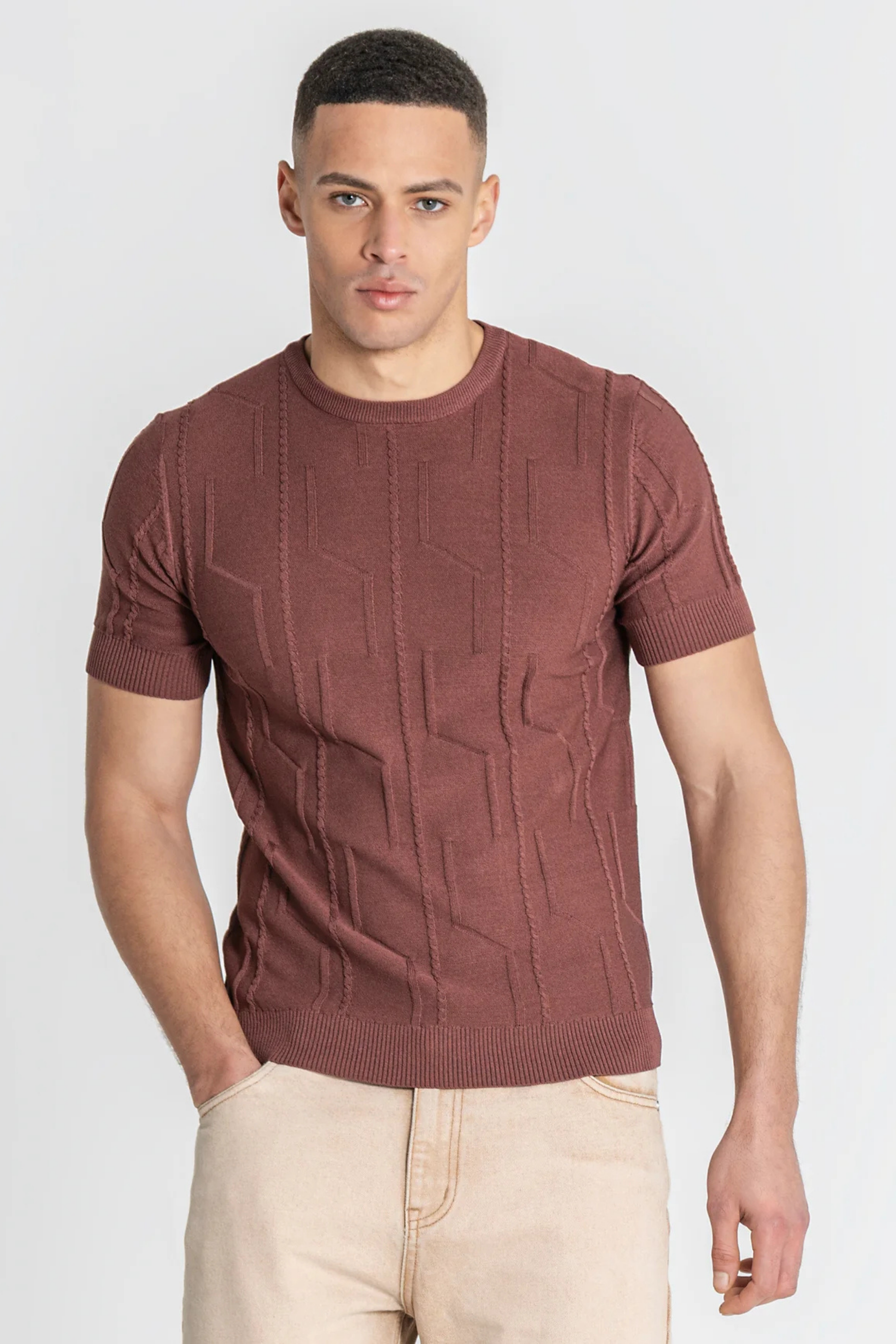 T-Shirt Castanha de Malha Texturada Gianni Kavanagh