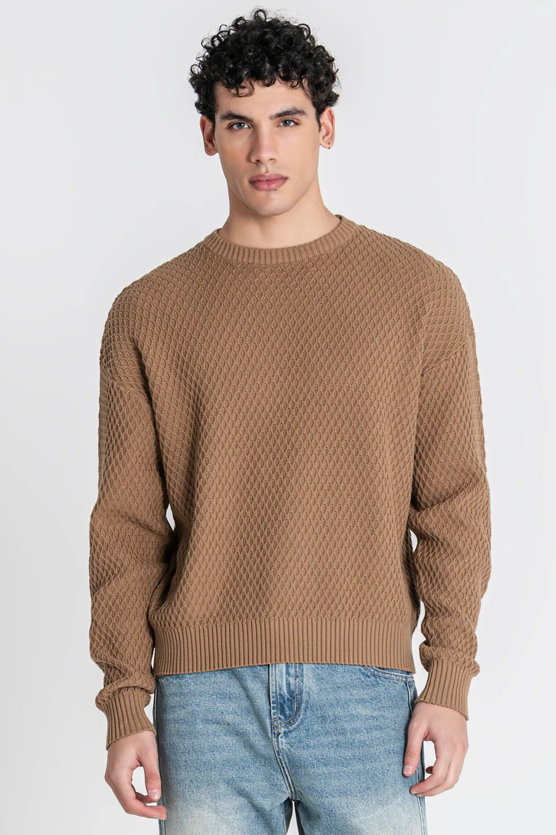 Camisa Taupe de Malha Texturada Gianni Kavanagh