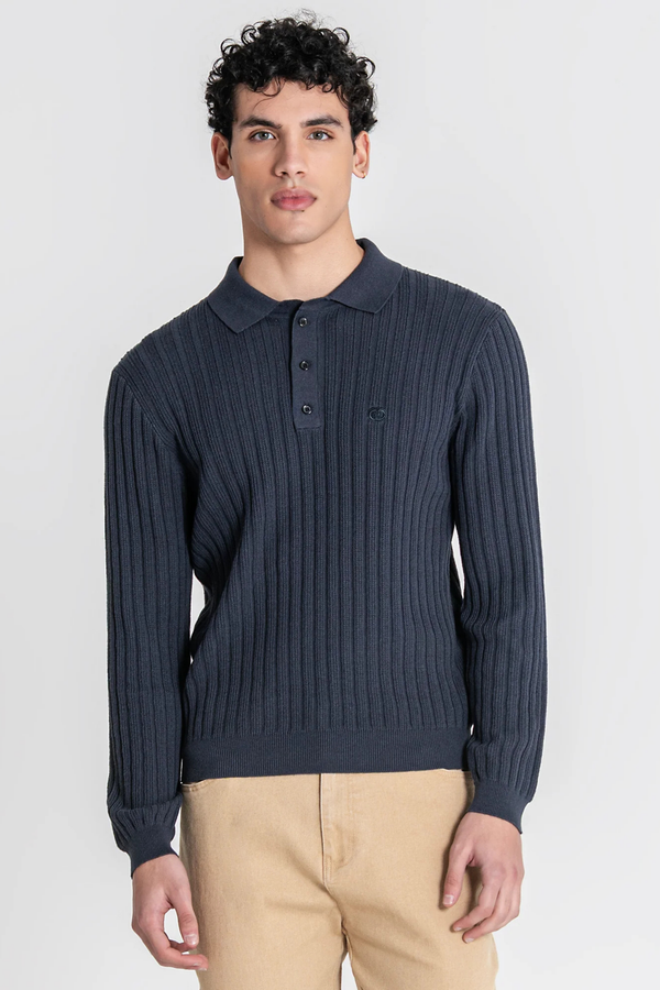 Polo Azul de Malha Texturada