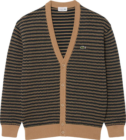 Casaco de Malha Padrão Bicolor Camel e Azul Lacoste Oversized Lacoste