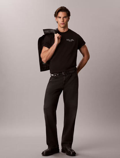 T-shirt com Logo Bordado Calvin Klein Relaxed Fit Preta Calvin Klein