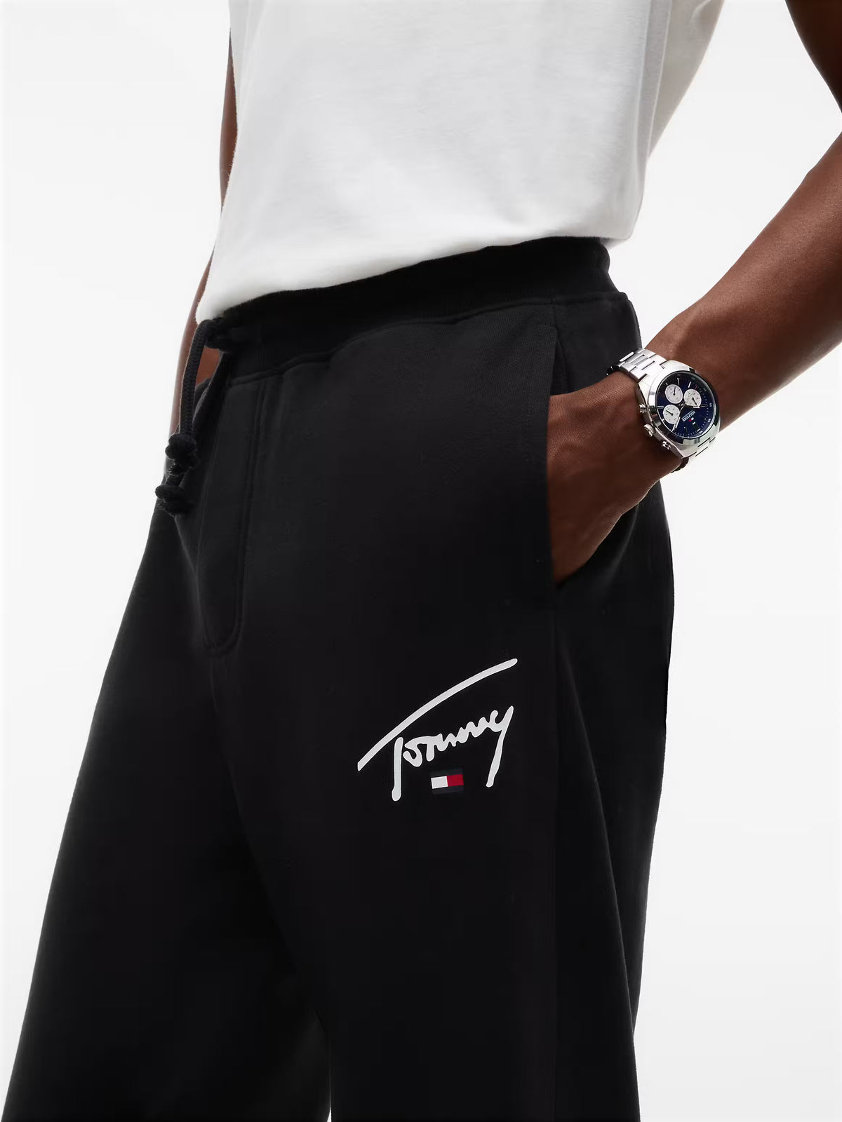 Calças de Fato de Treino Signature Tommy Hilfiger de Algodão Pretas Tommy Hilfiger