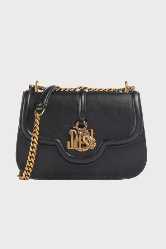 Mala de Ombro Corrente Just Cavalli Logo Preta Just Cavalli W
