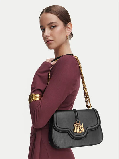 Mala de Ombro Corrente Just Cavalli Logo Preta Just Cavalli W