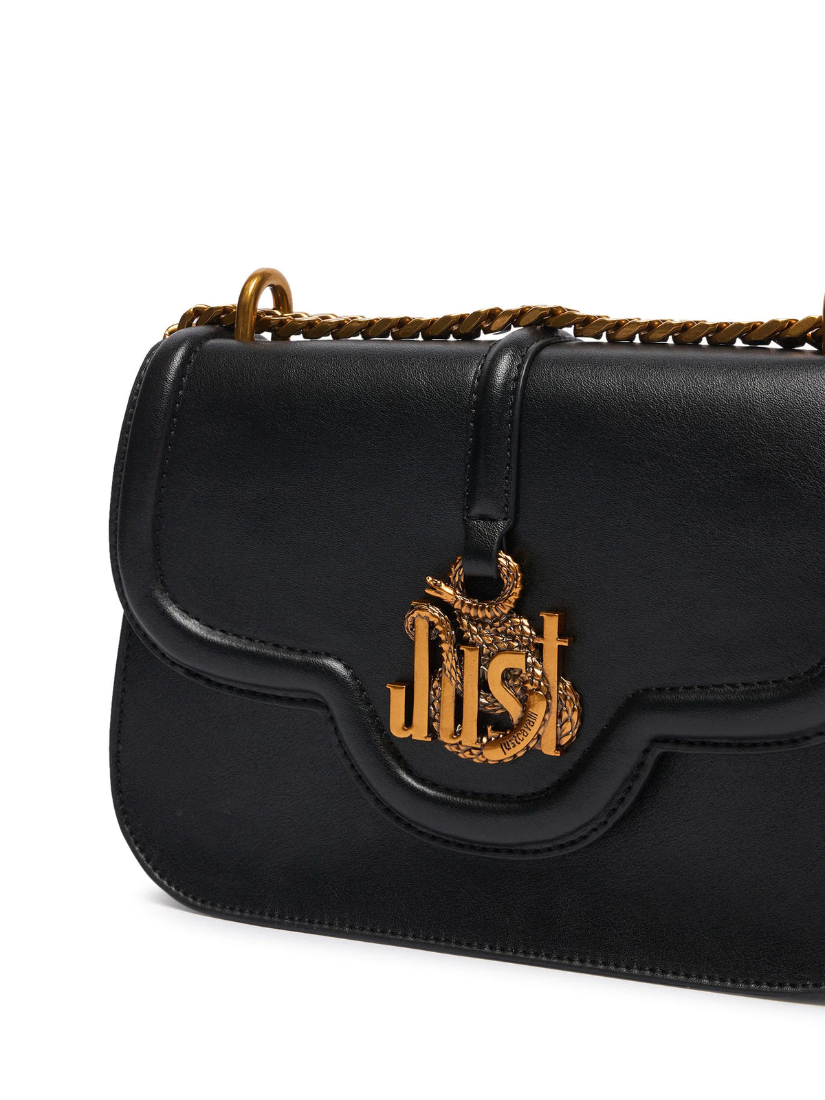 Mala de Ombro Corrente Just Cavalli Logo Preta Just Cavalli W