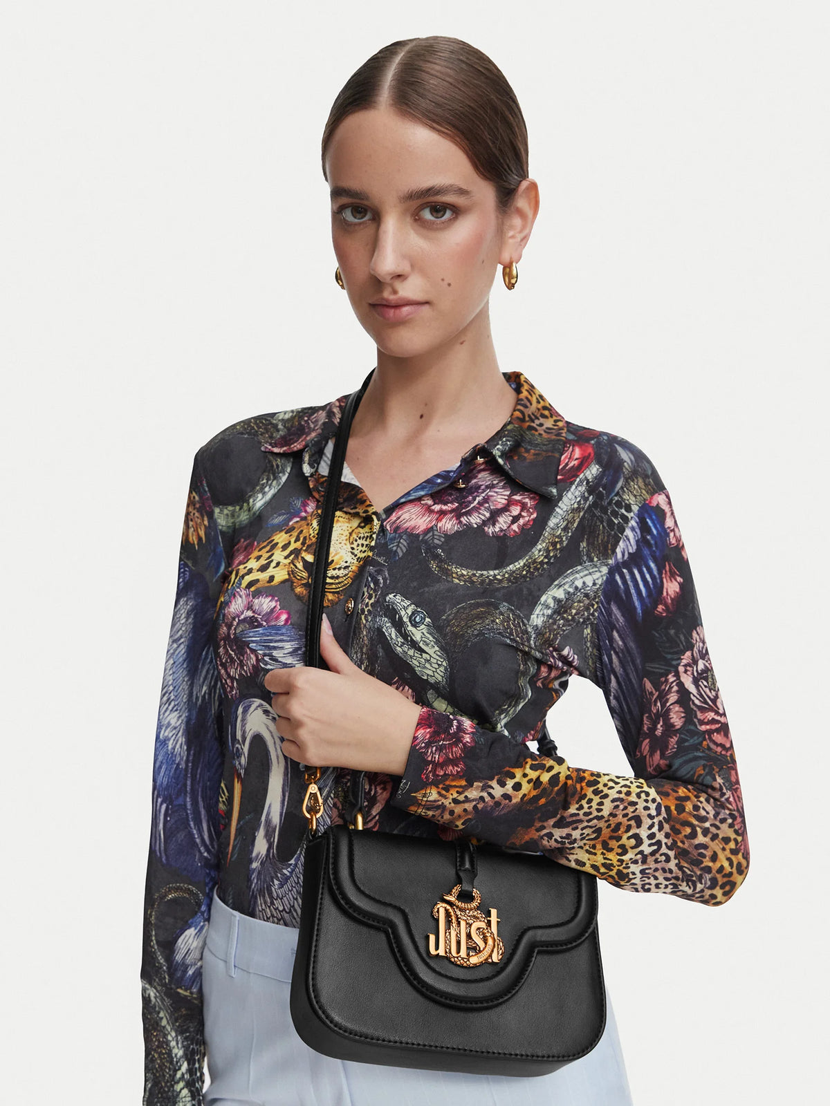 Mini Mala de Mão Just Cavalli Logo Preto Just Cavalli W