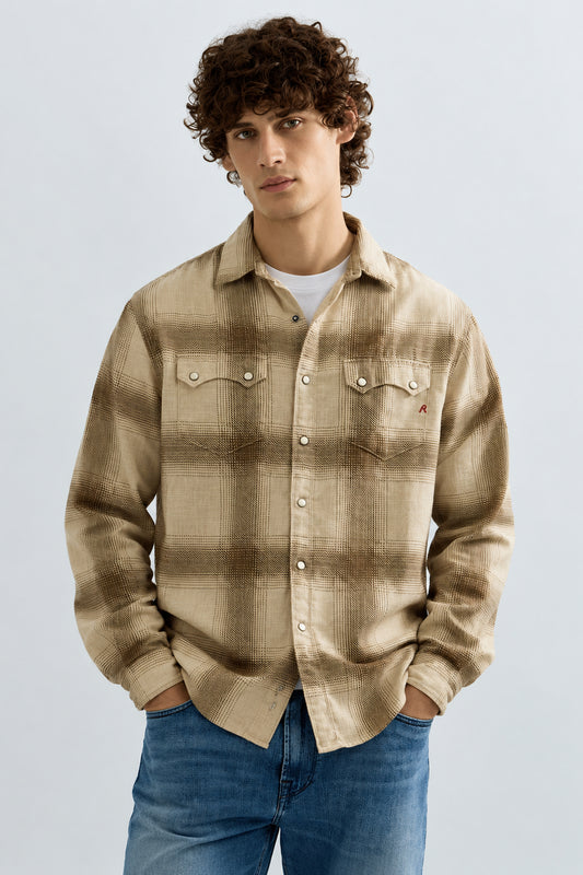 Camisa Replay Castanha e Creme Replay