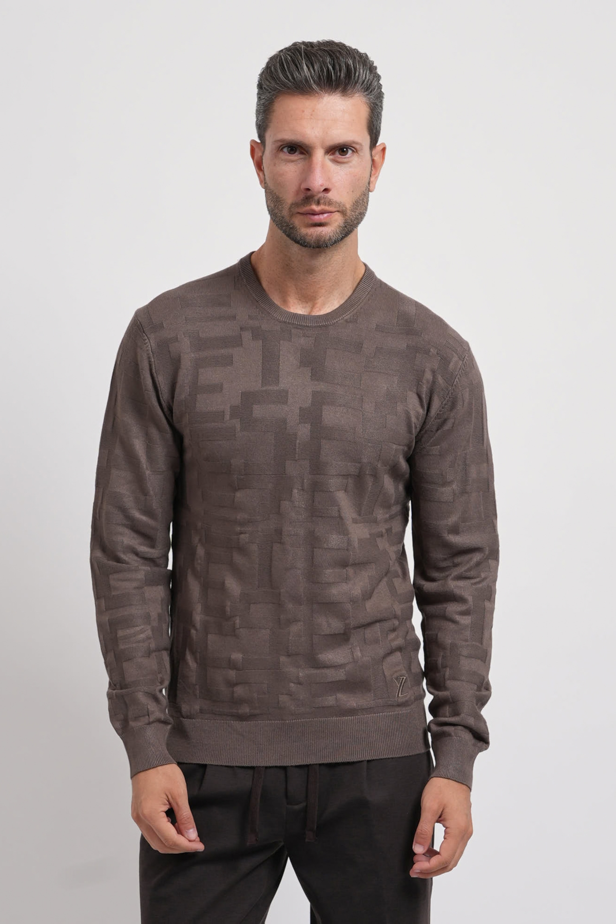 Camisola de Malha Texturada Yes Zee Castanha Yes Zee