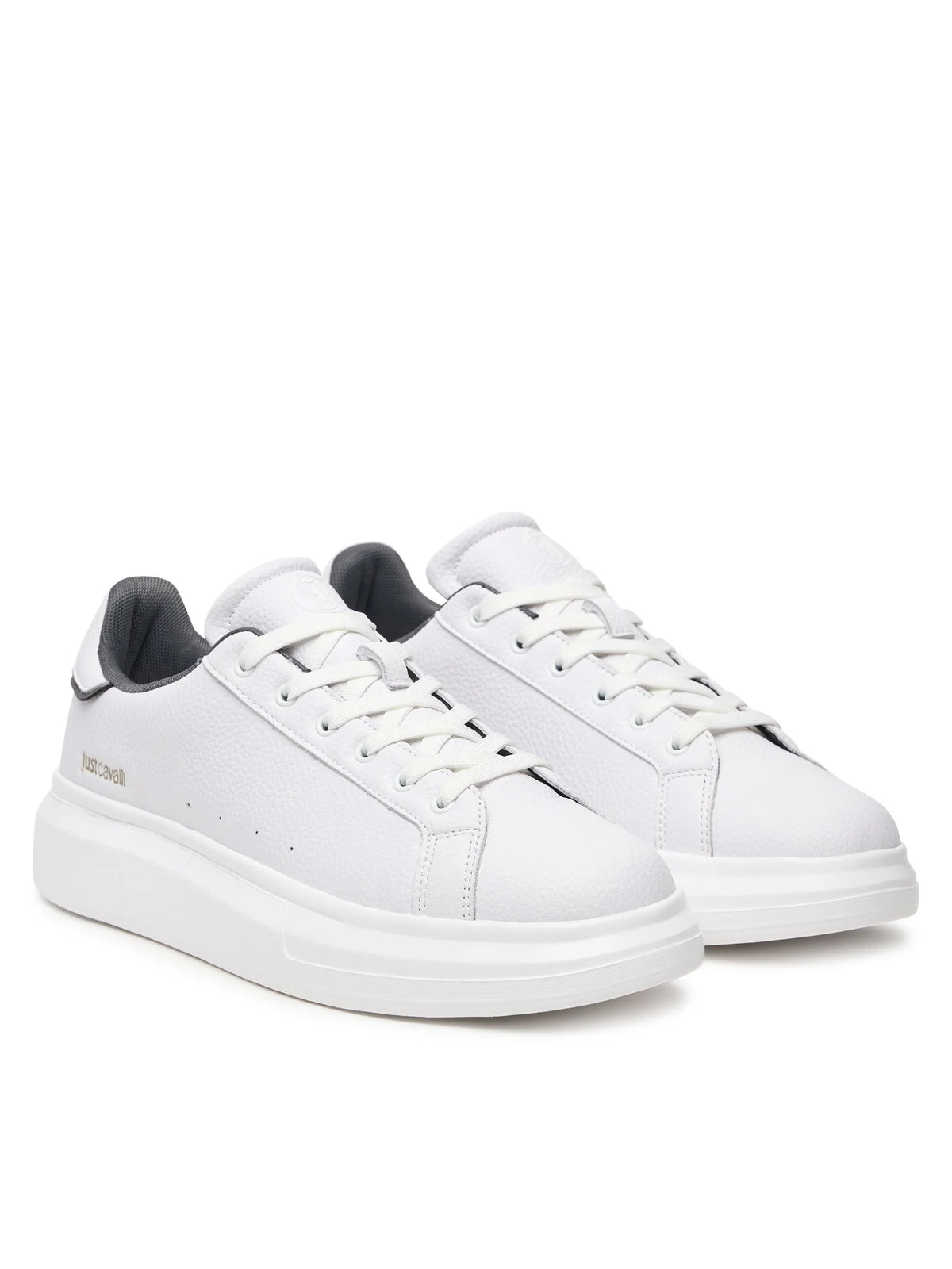 Sapatilhas Just Cavalli de Couro com Logo Brancas Just Cavalli